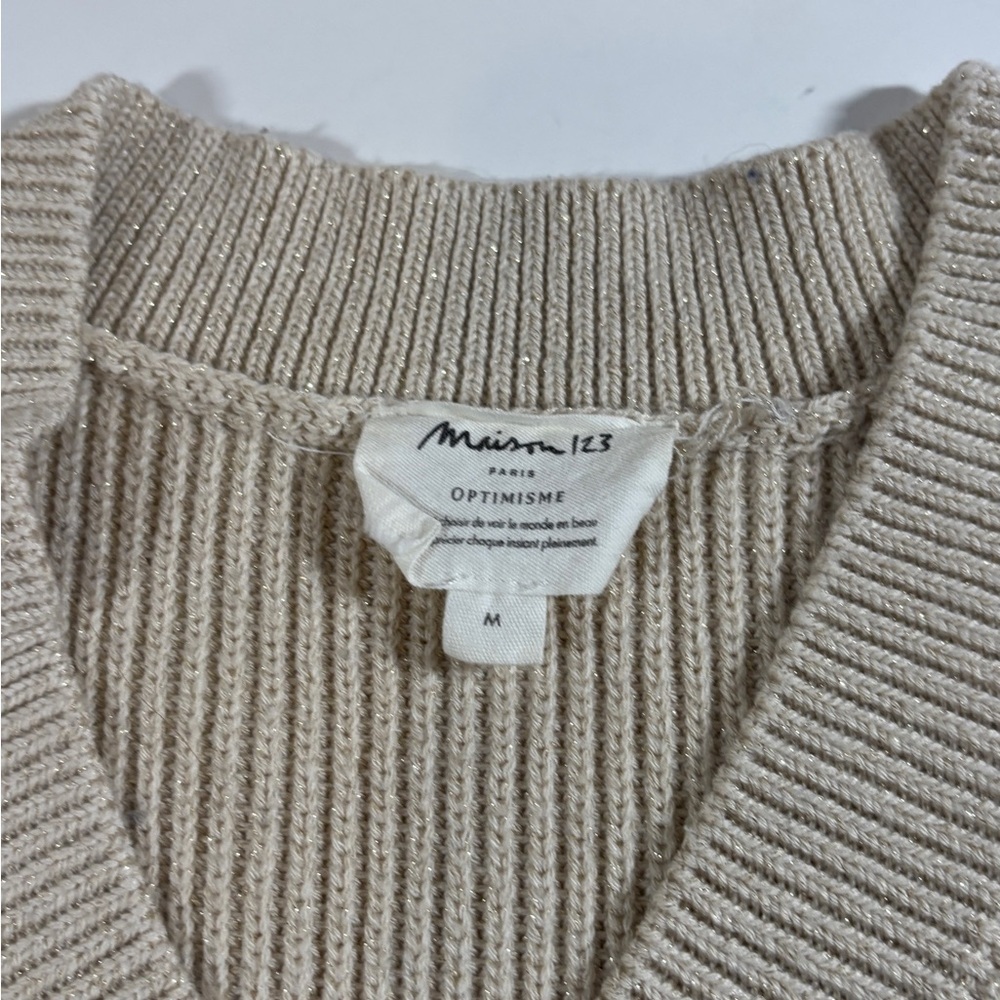 Maison 123 short sleeve Sweater Womens Size M gold thread Minimalist earthy - Picture 4 of 6